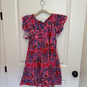 Bright Pink Floral Ruffle-Sleeve Dress